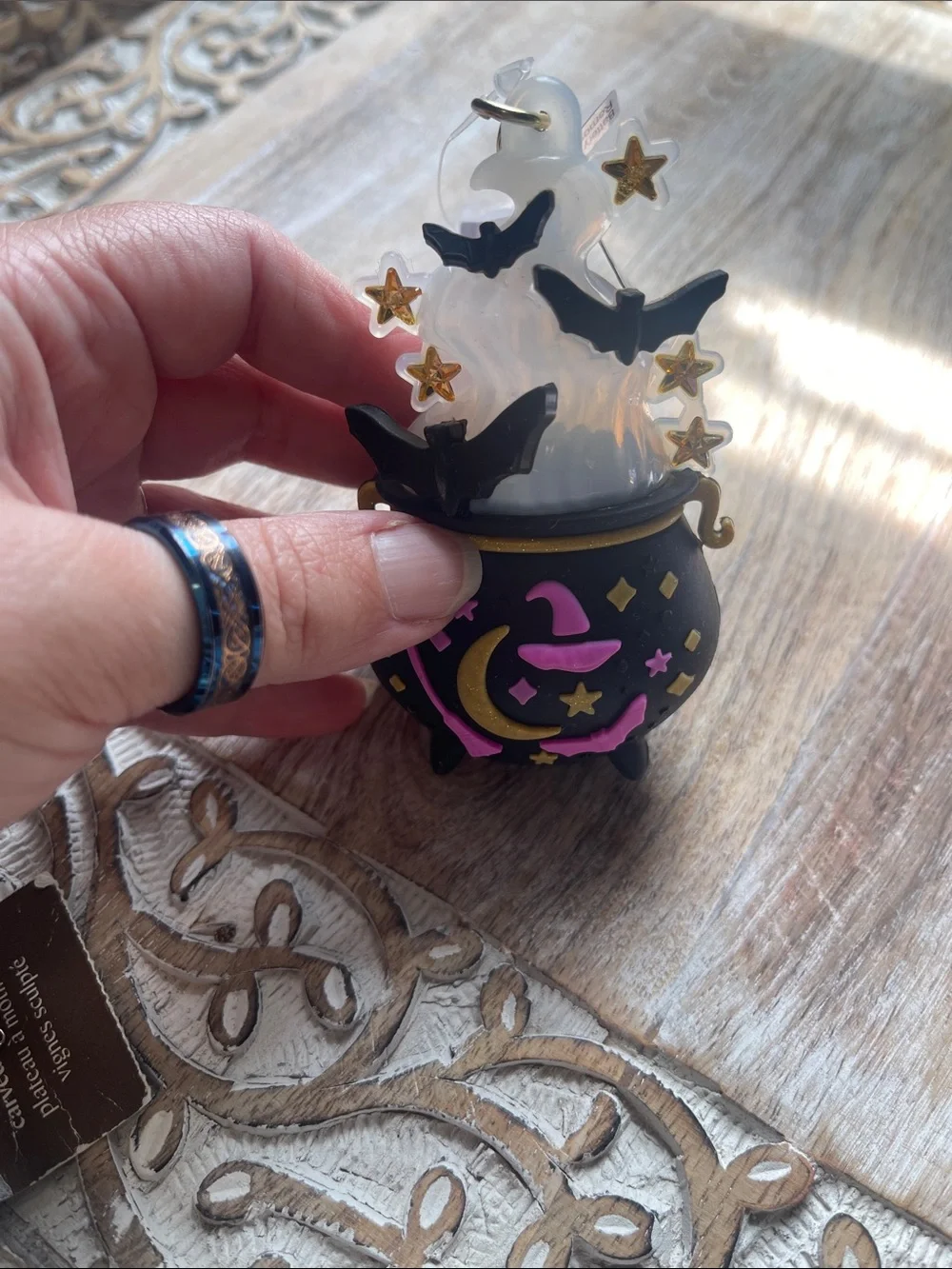 Cute Witch Cauldron Pocketbac Holder with Pink & Gold Accents Keychain